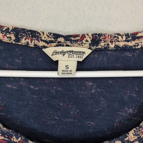 Lucky Brand Women's S Floral Top, High-Low Hem, 3/4 Sleeve Country Academia Boho - Picture 2 of 6